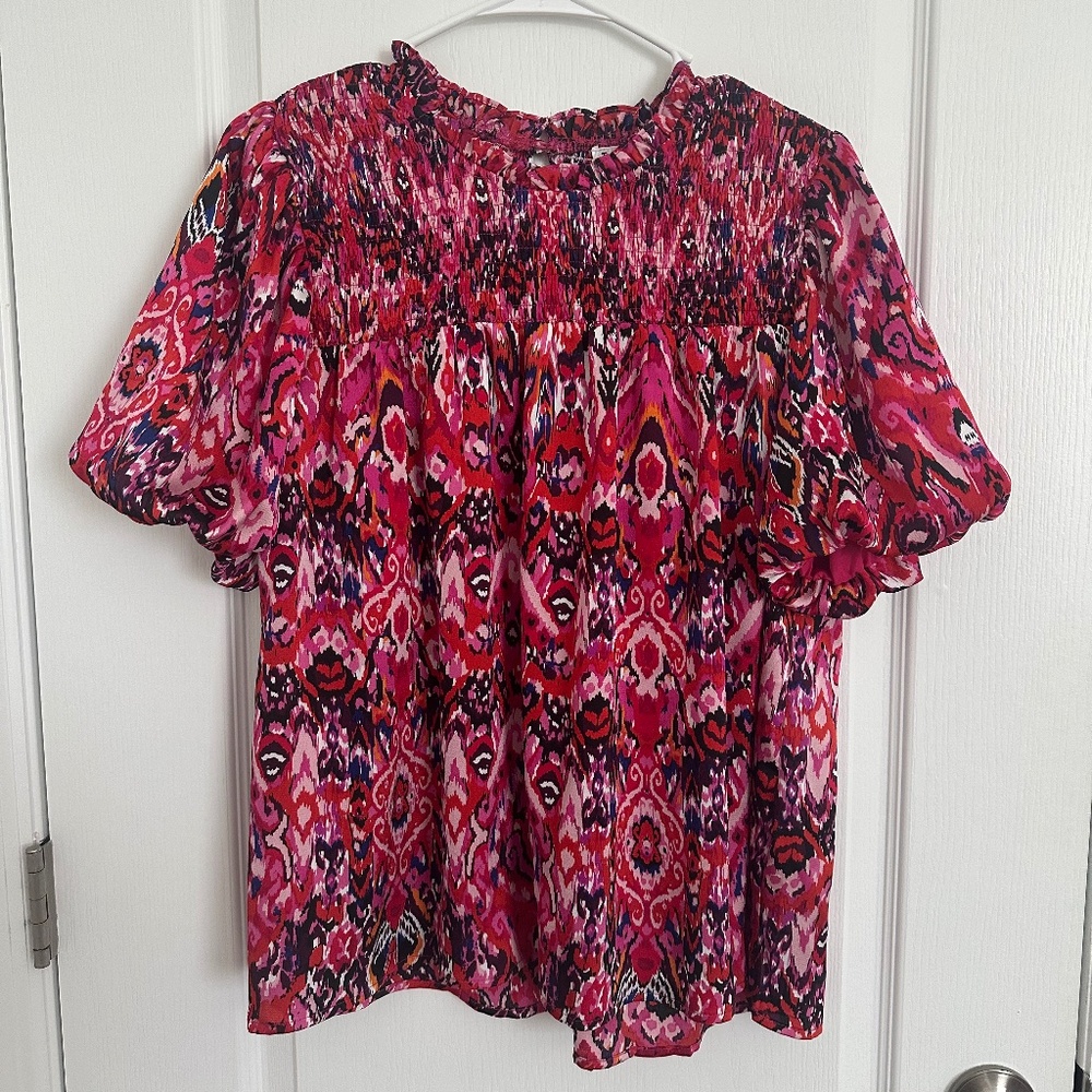 Fuchsia Printed Smocked Top